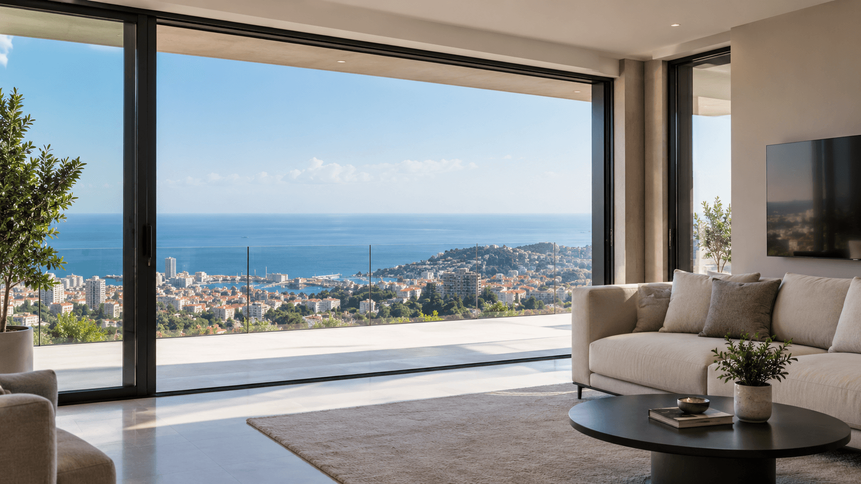 Living room overlooking the coast